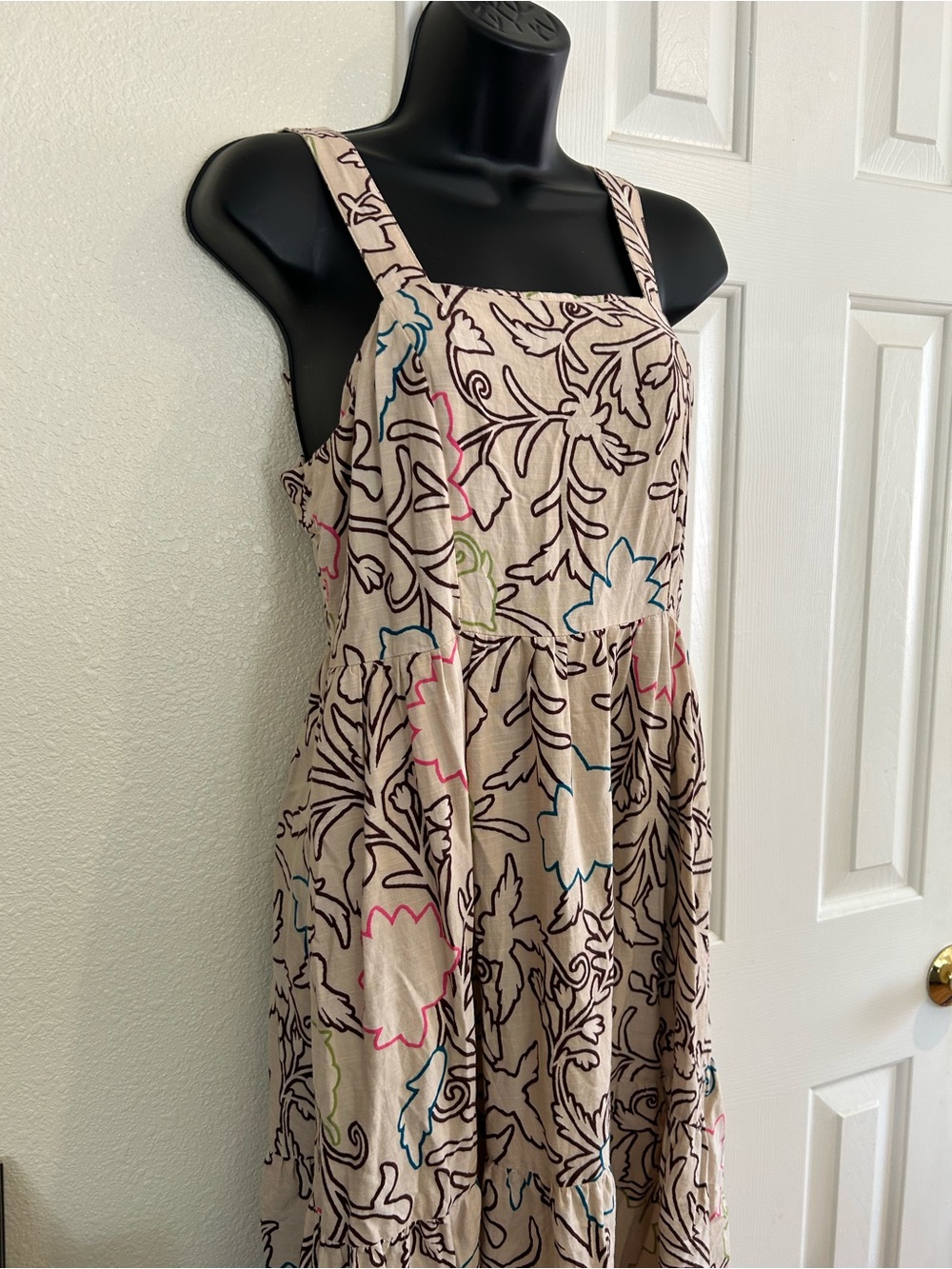 Knox Rose Beige Floral Maxi Dress with Pink, Blue & Green Accents